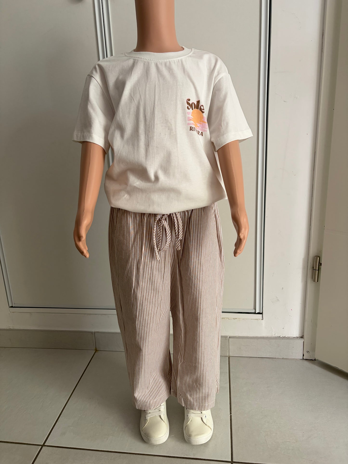 Pantalon fluide rayé marron