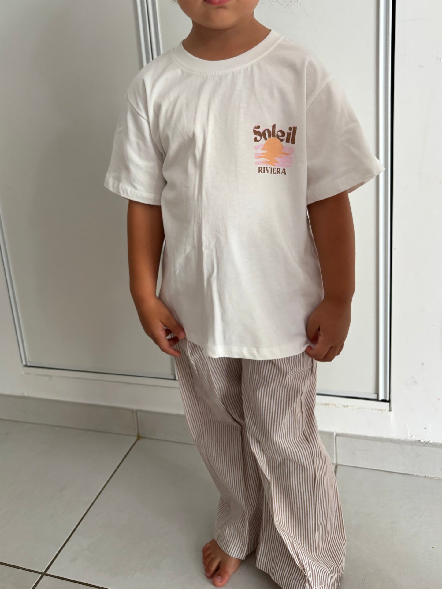 Pantalon fluide rayé marron