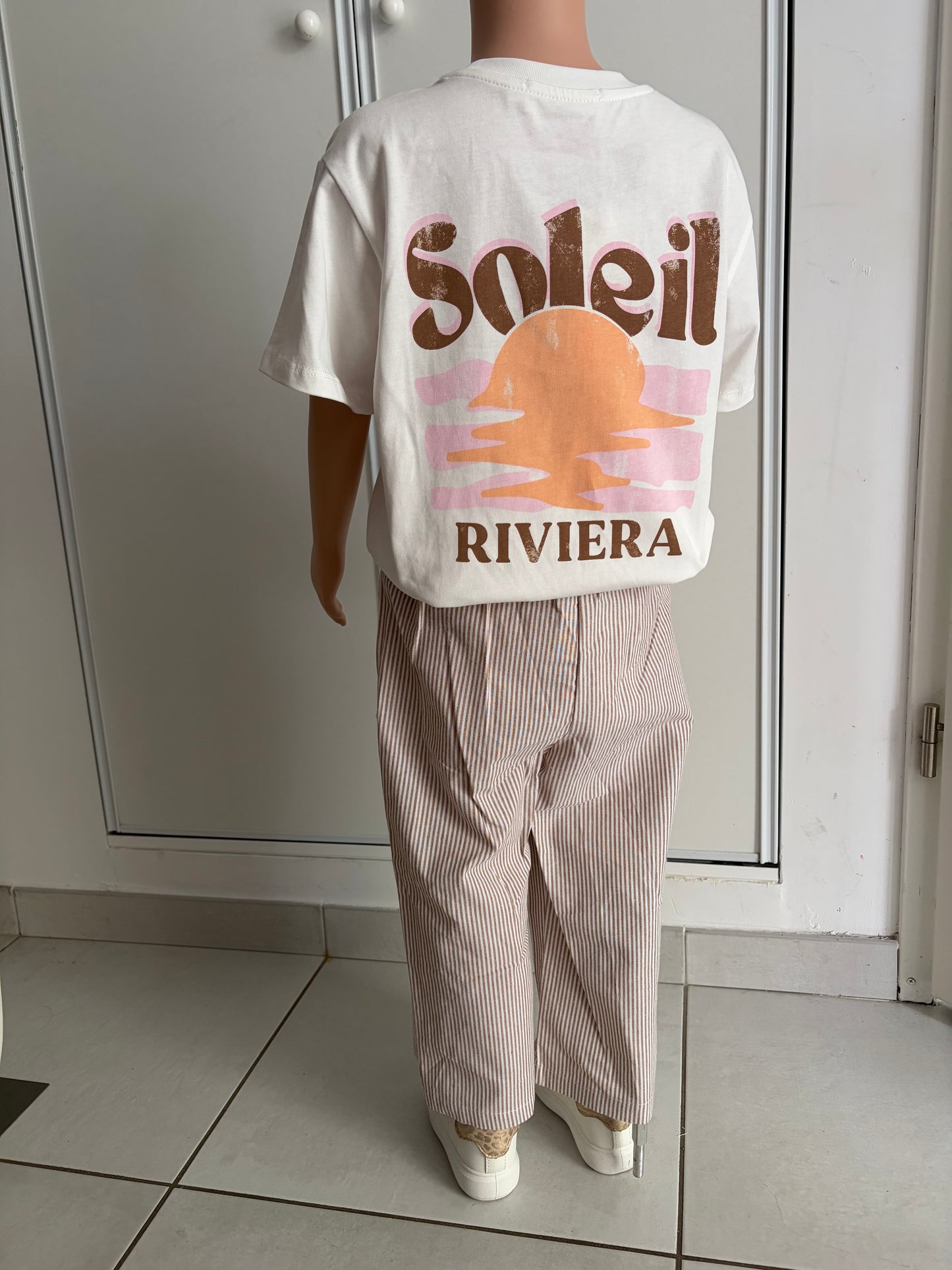 Pantalon fluide rayé marron