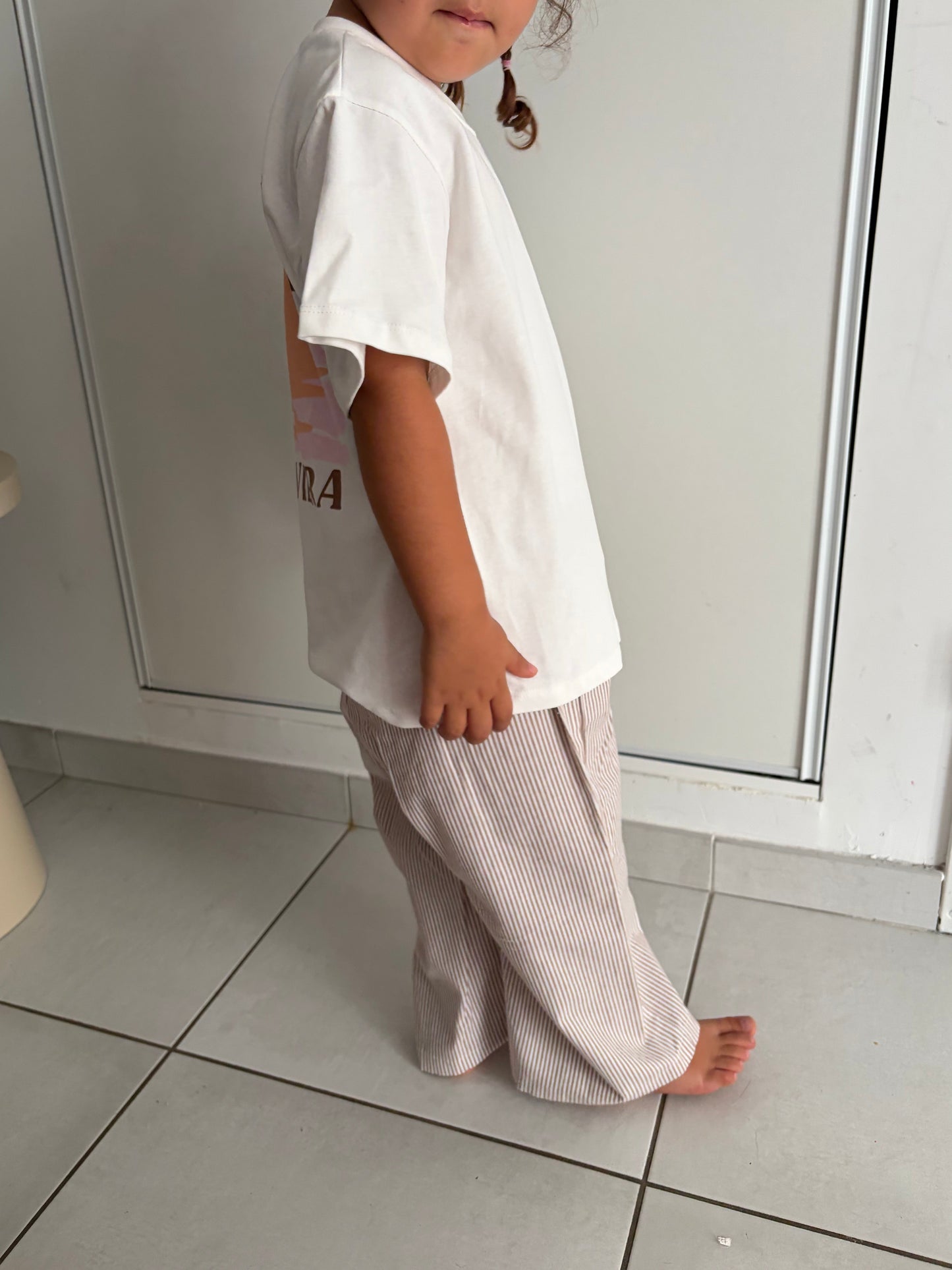 Pantalon fluide rayé marron