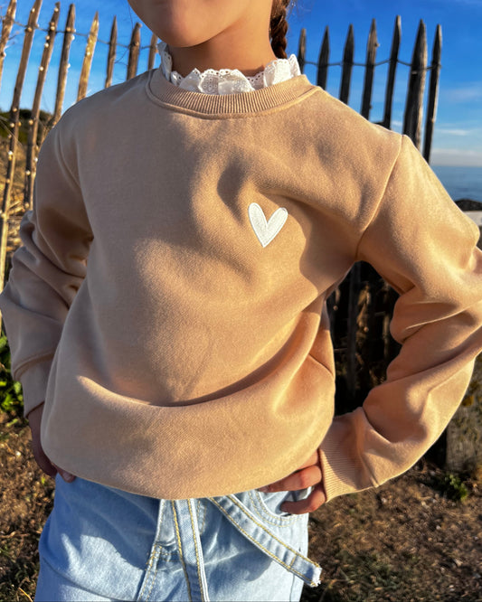 Sweat beige col dentelle