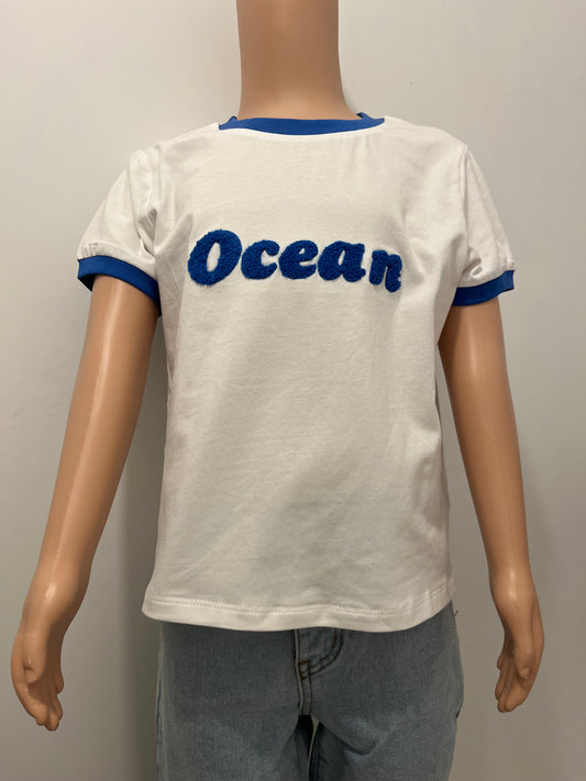 🌊 T-shirt blanc « Ocean » bleu