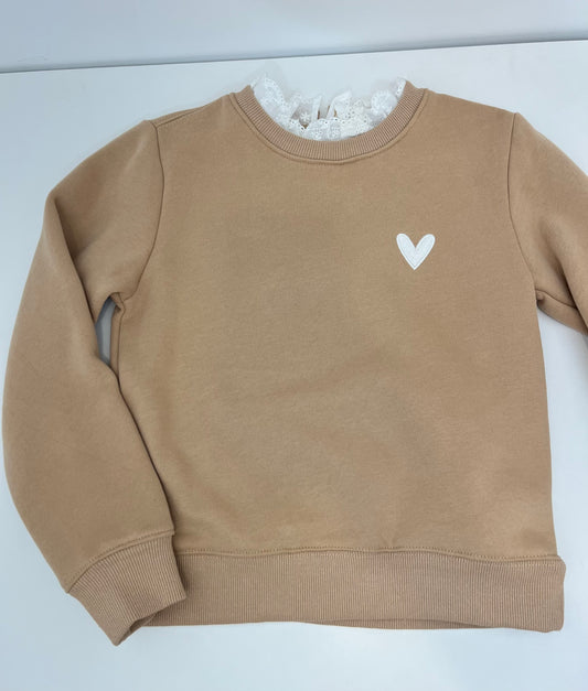 Sweat beige col dentelle